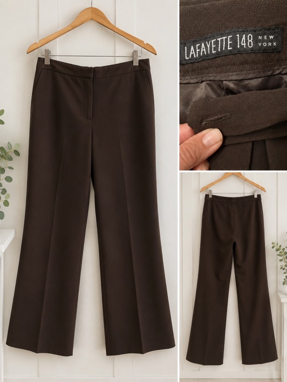 Lafayette 148 New York Chocolate Brown Tailored Career Pants Size 14